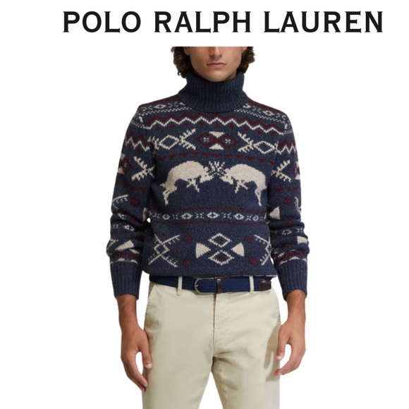 Polo Ralph Lauren Wool Cashmere Patterned Turtleneck Sweater - Picture 2 of 9